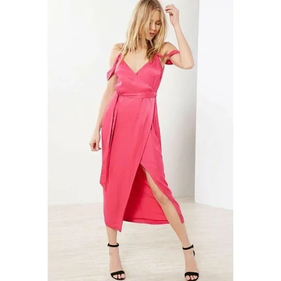 dark pink wrap dress Medellin Gathered Detail Side-Tie Wrap Dress Hot Pink